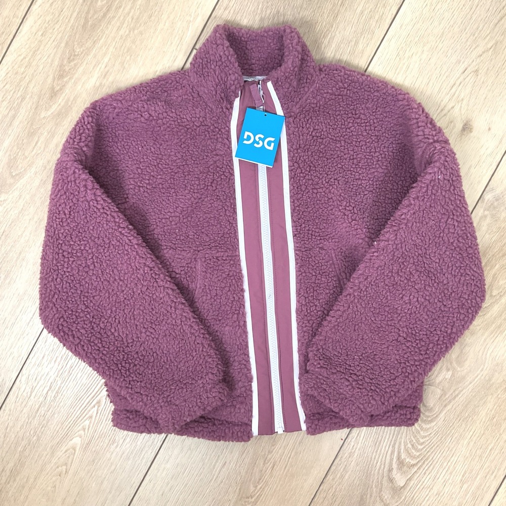 DSG Girls Cozy Fleece Full Zip Jacket Rose Coffee Color Block Size M (10-12)